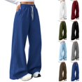 thumbnail image 1 of Husipze Women Barrel Sweatpants Baggy Elastic High Waist Wide Leg Trousers Drawstring Loose Fit Casual Lounge Pants Soft Comfy Pants with Pockets Blue XL, 1 of 8