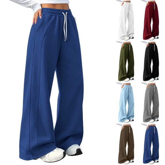Husipze Women Barrel Sweatpants Baggy Elastic High Waist Wide Leg Trousers Drawstring Loose Fit Casual Lounge Pants Soft Comfy Pants with Pockets Blue XL