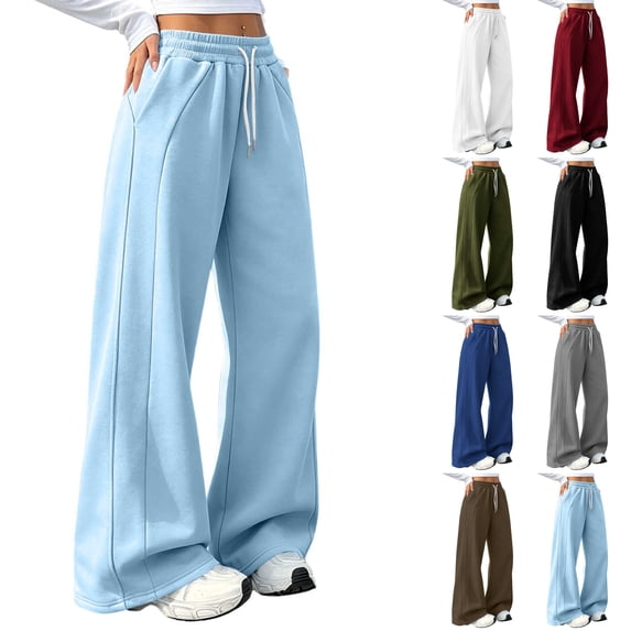 Husipze Women Barrel Sweatpants Baggy Elastic High Waist Wide Leg Trousers Drawstring Loose Fit Casual Lounge Pants Soft Comfy Pants with Pockets Light Blue M