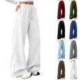 thumbnail image 1 of Husipze Women Barrel Sweatpants Baggy Elastic High Waist Wide Leg Trousers Drawstring Loose Fit Casual Lounge Pants Soft Comfy Pants with Pockets White S, 1 of 8