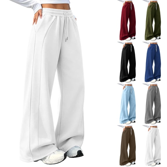 Husipze Women Barrel Sweatpants Baggy Elastic High Waist Wide Leg Trousers Drawstring Loose Fit Casual Lounge Pants Soft Comfy Pants with Pockets White S