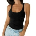 thumbnail image 1 of Husipze Women Spaghetti Strap Scoop Neck Ribbed Tank Tops Slim Fitted Cotton Camisole Basic Sleeveless Layering Shirts Black M, 1 of 6