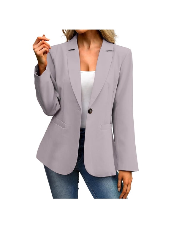 Women's 2026 Spring Blazers Business Casual Outfits Open Front Lapel Long Sleeve Relaxed Fit Lightweight Work Suits Jackets Gray XXL
