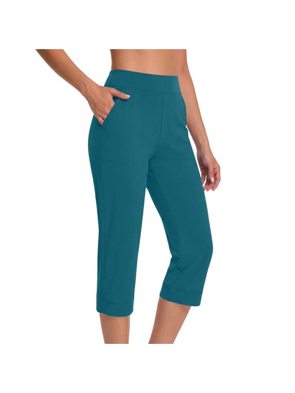 Women's Capri Pants Summer High Waisted Stretchy Yoga Pants Comfy Workout Cropprd Pants Leggings with Pockets Green XXL