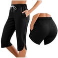 thumbnail image 1 of Husipze Women's Capri Yoga Pants Loose Soft Elastic Waist Drawstring Workout Sweatpants Causal Lounge Pants with Pockets Black L, 1 of 7