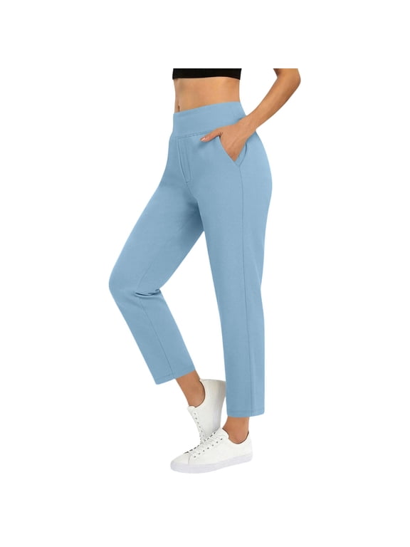 Women's Golf Pants Stretch Work Ankle Pants High Waist Slim Straight Leg Pants with Pockets for Yoga Business Travel Casual Sky Blue XL
