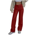 thumbnail image 1 of Husipze Women's High Waist Faux Leather Pants Button PU Straight Wide Leg Going Out Trousers with Pockets Red M, 1 of 9