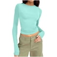 thumbnail image 1 of Husipze Women's Long Sleeve Crop Tops Crew Neck Slim Fit Basic Tees Stretchy Casual Tops for Daily Wear Going Out Fall Light Blue XS, 1 of 6