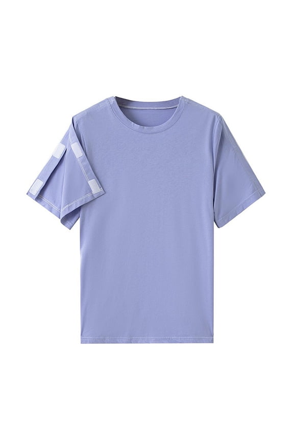 Women's Post Surgery T Shirts Short Sleeve Side Open Button Adaptive Tops Soft Round Neck Recovery Blouses Blue M