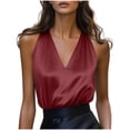 thumbnail image 1 of Husipze Women's Silk Satin Tank Tops V Neck Flowy Dressy Casual Sleeveless Blouses Summer Business Work Shirts Wine XXXXXL, 1 of 6
