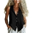 thumbnail image 1 of Husipze Women's Sleeveless Button Down Shirts Blouses Solid Casual Linen V Neck Sleeveless Tank Tops Lapel Business Work Top Black M, 1 of 6