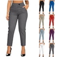 thumbnail image 1 of Husipze Women's Tapered Ankle Dress Pants Stretchy Straight Leg Business Casual Work Trousers Button Zipper Slim Fit Office Pants Gray S, 1 of 6