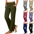 thumbnail image 1 of Husipze Women's golf Pants Straight Leg High Waist Stretch Casual Work Decorative Button Decor Trousers with Pockets Army Green 2XL, 1 of 9