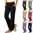 thumbnail image 1 of Husipze Women's golf Pants Straight Leg High Waist Stretch Casual Work Decorative Button Decor Trousers with Pockets Black S, 1 of 9