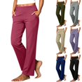thumbnail image 1 of Husipze Women's golf Pants Straight Leg High Waist Stretch Casual Work Decorative Button Decor Trousers with Pockets Pink S, 1 of 9