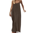 thumbnail image 1 of Husipze Womens Casual Spaghetti Strap Maxi Dress Backless Drawstring Loose Flowy Summer Beach Holiday Sundress Coffee XXXXXL, 1 of 9