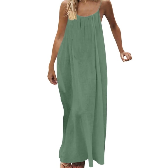 Husipze Womens Casual Spaghetti Strap Maxi Dress Backless Drawstring Loose Flowy Summer Beach Holiday Sundress Green XXXL