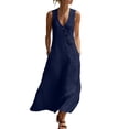 thumbnail image 1 of Husipze Womens Cotton Linen Sleeveless Maxi Dress V Neck Button Front Casual Long Sundress with Pockets for Summer Beach Navy XXL, 1 of 8