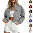 thumbnail image 1 of Husipze Womens Cropped Jacket Full Zip Stand Collar Long Sleeve Lightweight Short Trendy Coat with Flap Pockets Gray S, 1 of 7