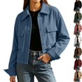 thumbnail image 1 of Husipze Womens Fall Corduroy Cropped Shacket Jacket Lightweight Long Sleeve Button Down Outerwear with Pockets Blue L, 1 of 9