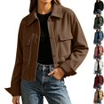 thumbnail image 1 of Husipze Womens Fall Corduroy Cropped Shacket Jacket Lightweight Long Sleeve Button Down Outerwear with Pockets Brown M, 1 of 9