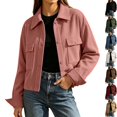 thumbnail image 1 of Husipze Womens Fall Corduroy Cropped Shacket Jacket Lightweight Long Sleeve Button Down Outerwear with Pockets Pink M, 1 of 9
