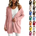 thumbnail image 1 of Husipze Womens Mid Length Open Front Cardigan Sweater Oversized Long Sleeve Soft Knit Relaxed Fit Ribbed Casual Cardigan with Pockets Pink S, 1 of 10