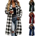thumbnail image 1 of Husipze Womens Plaid Long Shacket Lapel Button Front Long Sleeve Loose Casual Jacket with Chest Pockets Fall Winter Outerwear Black 2XL, 1 of 9