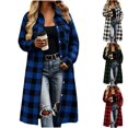 thumbnail image 1 of Husipze Womens Plaid Long Shacket Lapel Button Front Long Sleeve Loose Casual Jacket with Chest Pockets Fall Winter Outerwear Blue S, 1 of 9
