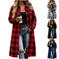 thumbnail image 1 of Husipze Womens Plaid Long Shacket Lapel Button Front Long Sleeve Loose Casual Jacket with Chest Pockets Fall Winter Outerwear Wine S, 1 of 9
