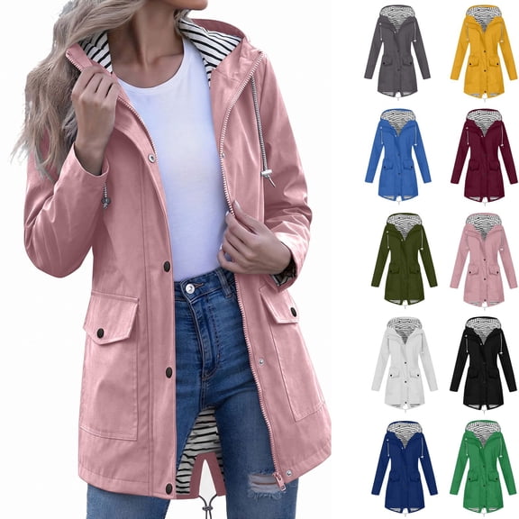 Husipze Womens Rain Jacket with Hood Outdoor Waterproof Long Trench Coat Lightweight Casual Hiking Raincoat Plus Size Windbreaker Green XXL