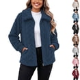 thumbnail image 1 of Husipze Womens Sherpa Fleece Jacket Collared Full Zip Long Sleeve Cozy Soft Textured Fuzzy Winter Coat Thick Warm Casual Outerwear Navy L, 1 of 9