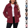 thumbnail image 1 of Husipze Womens Sherpa Fleece Jacket Collared Full Zip Long Sleeve Cozy Soft Textured Fuzzy Winter Coat Thick Warm Casual Outerwear Red M, 1 of 9