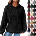 thumbnail image 1 of Husipze Womens Waffle Knit Sweatshirt Solid Long Sleeve Drawstring Casual Fall Winter Hooded Pullover with Pockets Black XL, 1 of 8