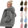 thumbnail image 1 of Husipze Womens Winter Warm Sherpa Jacket Fuzzy Fleece Hooded Zip Up Jackets Casual Long Sleeve Plush Coat Outerwear with Pockets Dark Gray L, 1 of 10