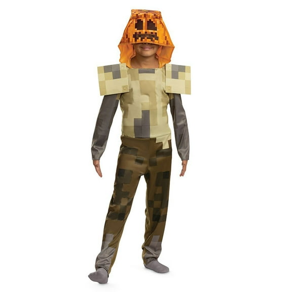 Disguise Boys' Minecraft Husk Jack-O-Lantern Hooded Jumpsuit Classic Costume - Size 7-8 - Beige
