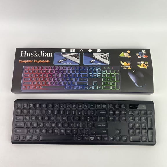 Huskdian Computer keyboards,Wireless Keyboard - RGB Backlit, Rechargeable & Light Up Letters, Full-Size, Ergonomic Tilt Angle, Sleep Mode, 2.4GHz Quiet Keyboard for Mac