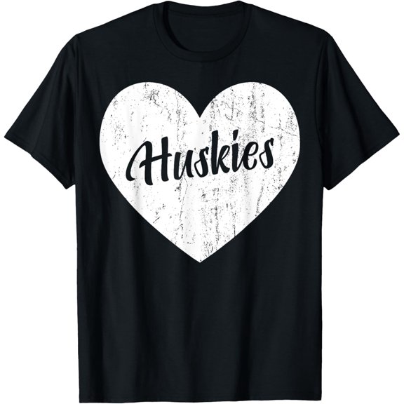 Huskies School Sports Fan Team Spirit Mascot Heart Gift T-Shirt men and women can wear,black,white,creative gift