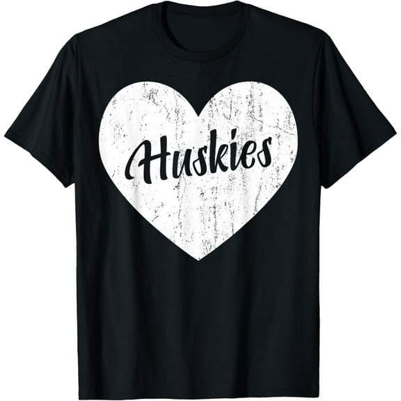 Huskies School Sports Fan Team Spirit Mascot Heart Gift T-Shirt