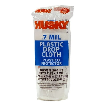 Husky 0.7 Mil Clear Plastic Drop Cloth, 9' Width x 12' Length