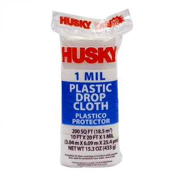 Husky 1 Mil Clear Plastic Drop Cloth, 10' x 20'