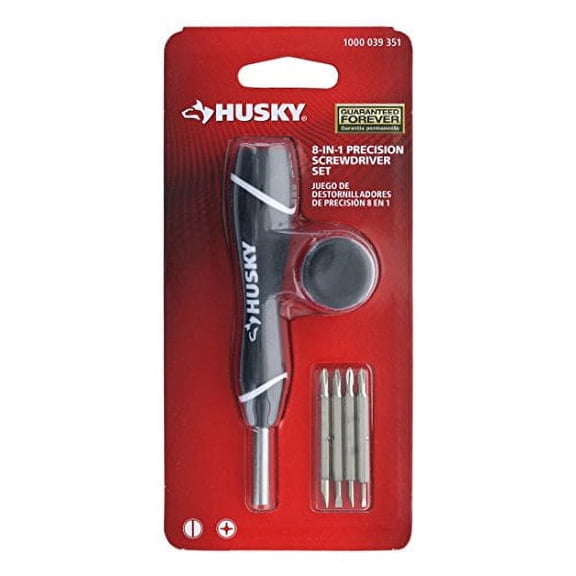 Husky 1000-039-351 Phillips and Slotted 8-in-1 Double Ended Precision Screwdriver Set with Onboard Storage