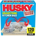 Husky 13 Gallon Drawstring Tall Kitchen Trash Garbage Bag, Clear, 120