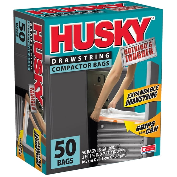 Husky 18 Gal Exp Drawstring 50 Ct White Compactor Bag