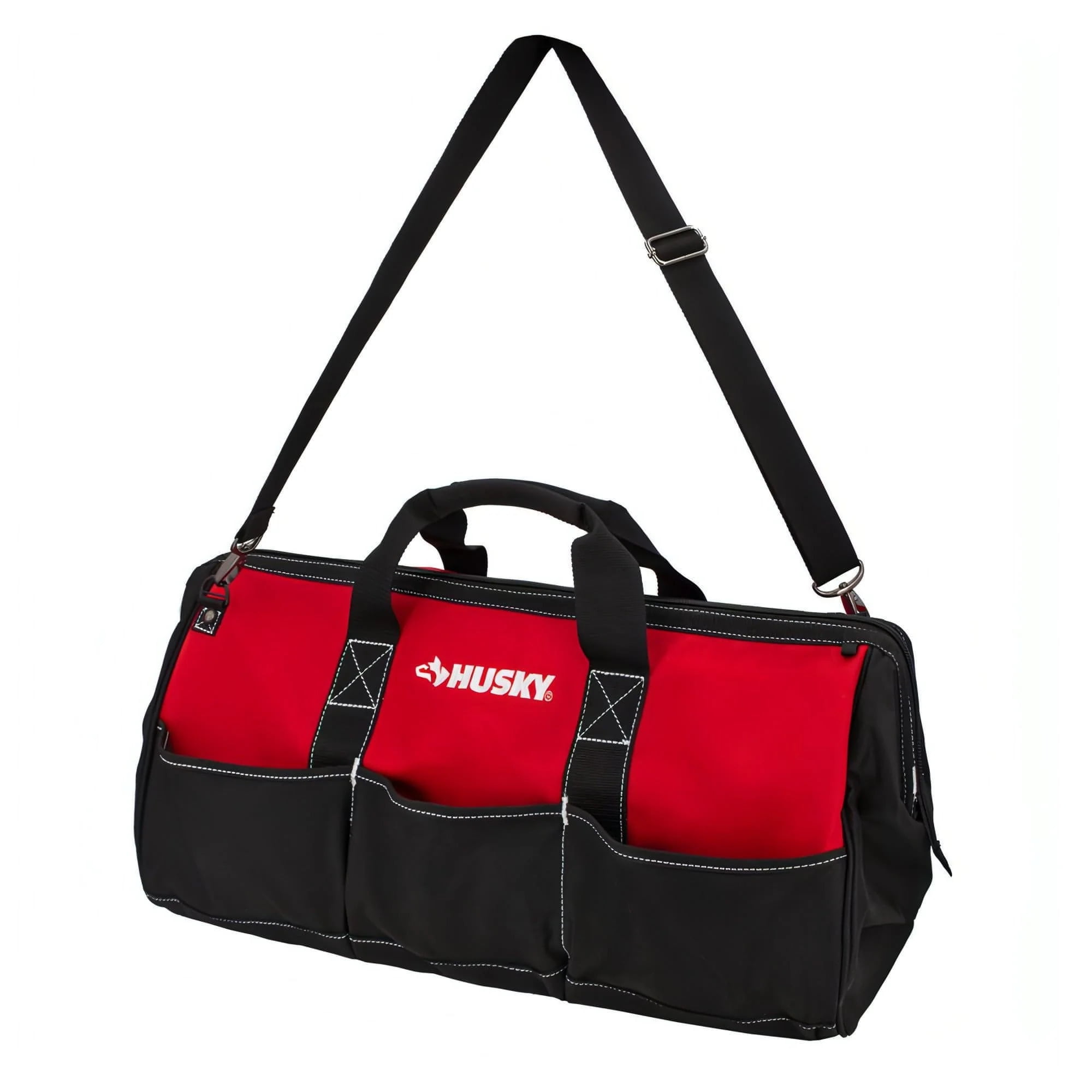 Husky 24in 16 Pocket Zippered Tool Bag, Red/Black