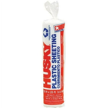 Husky 3.5 Mil Clear Polyethylene Plastic Sheeting, 10 Ft x 25 Ft, 250 Sq Ft Total