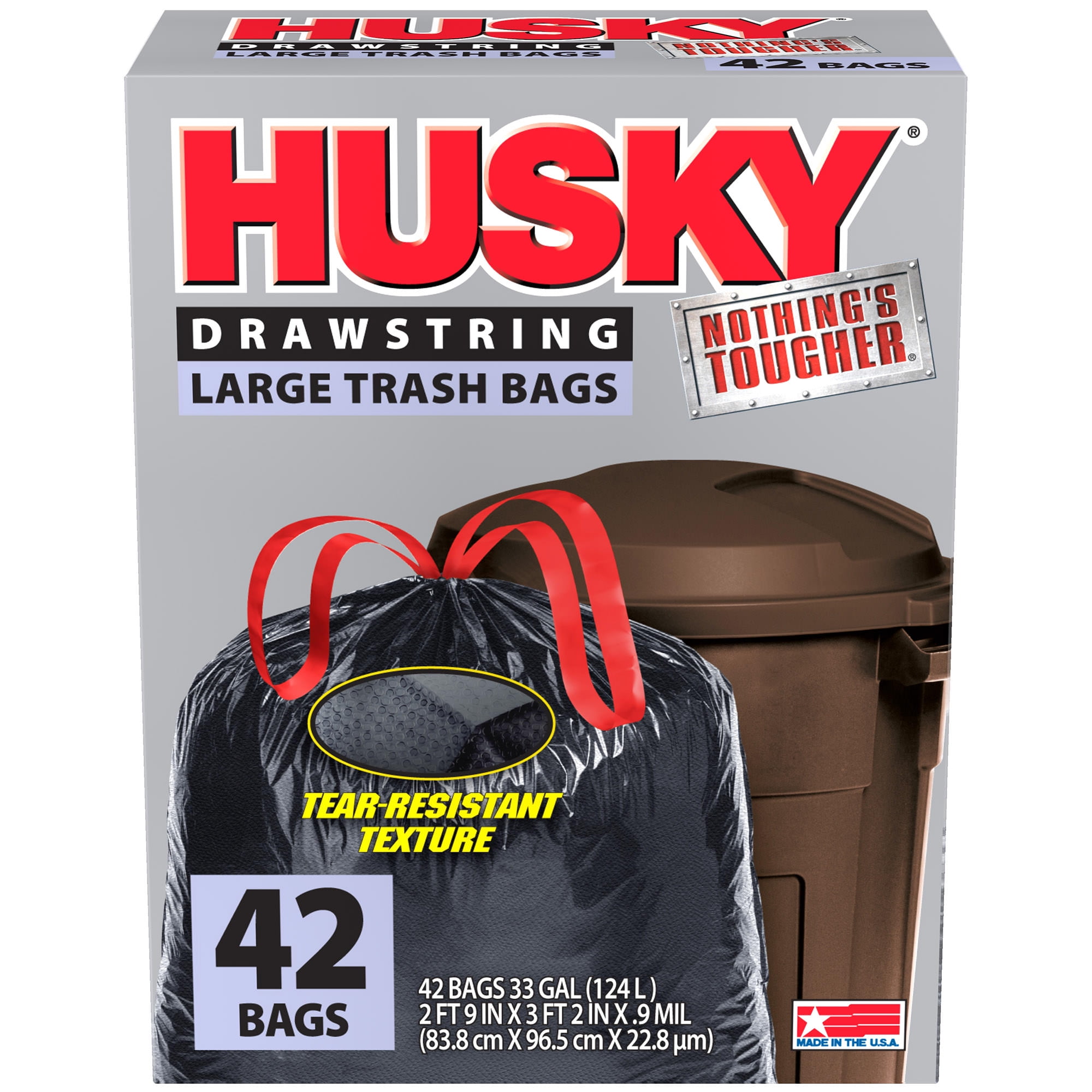 Husky HK33DS042B 33 Gallon 9 Mil Drawstring Trashbag Black: Trash Bags 33  Gallon (073257008396-1)