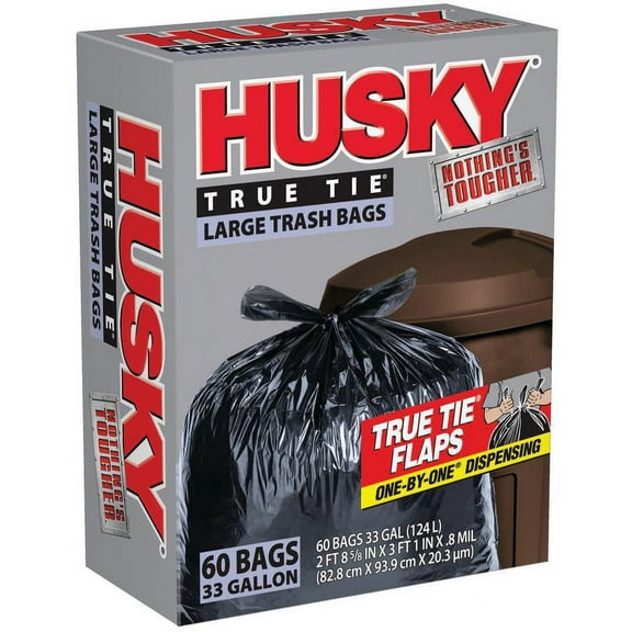 Husky 33 Gallon Flap Tie 60 Count Black Large Trash Bag