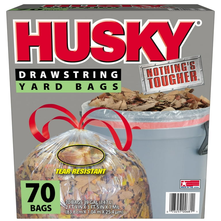 Husky Heavy Duty Plastic Garbage Sacks, 39 Gal Drawstring Clear