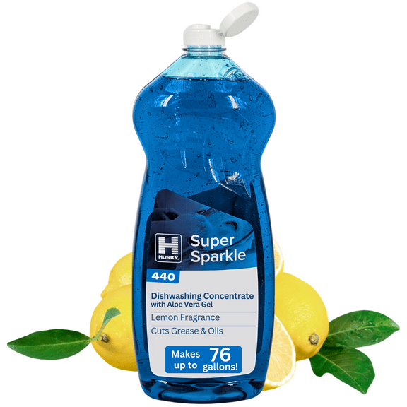 Husky 440 Super Sparkle Dish Soap Ultra-Concentrate for Manual Dish & Pot Cleaning, Removes Grease & Stains